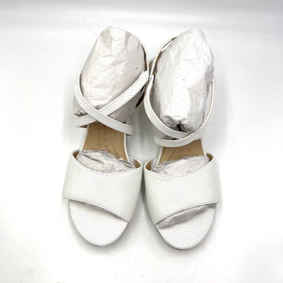 Walking‎ Cradles Size 7 Snakeskin Embossed White Leather Heels Sandals Shoes - Picture 3 of 14